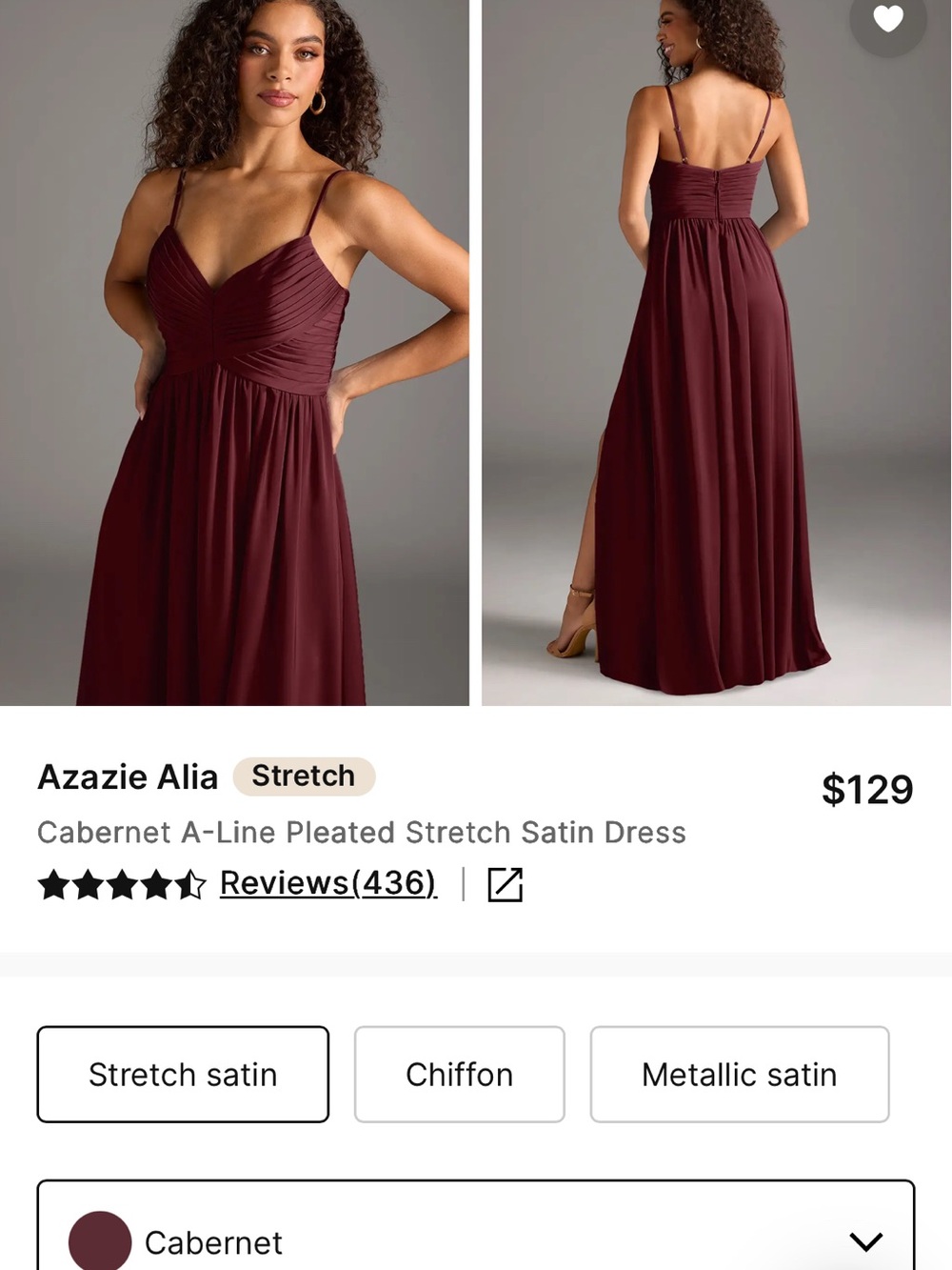 Azazie Alia Pleated Maxi Dress in Stretch Satin - Picture 2 of 7